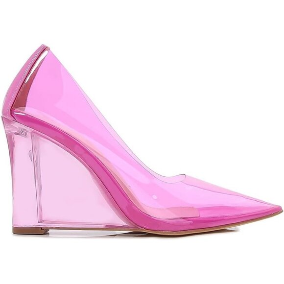 Clare Women's Glass Slipper Pointed Toe Heels Fuchsia Pink Elegant Fashion - Picture 1 of 5